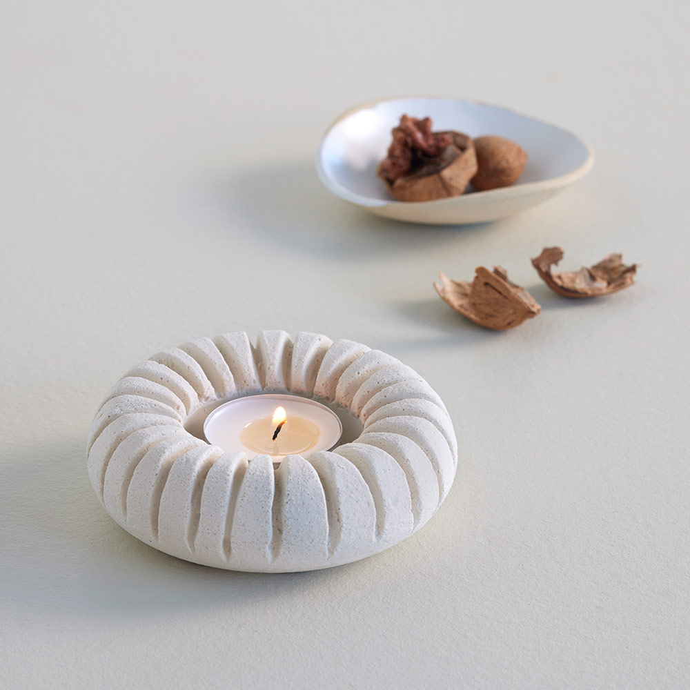 Telysholder med riller - beige